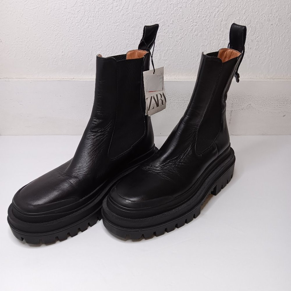 NITB ZARA | Lug Sole Leather Ankle Boots Black